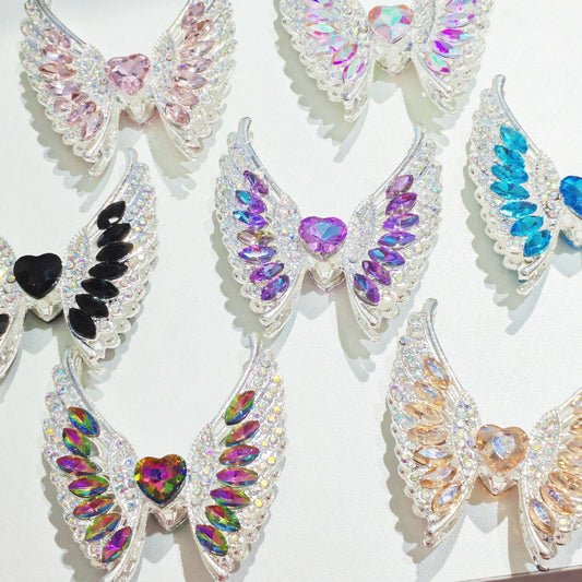 Angel Wing Alloy Beads with a Sparkling Rhinestone Heart, for Bead Pens