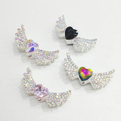 Angel Wing Alloy Beads with a Sparkling Rhinestone Heart, for Bead Pens